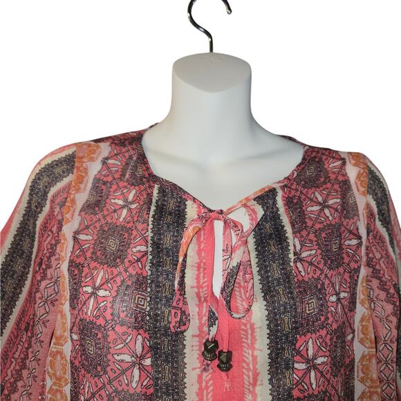 Knox Rose Womens XS Blouse Top Sheer Floral Boho Colorful Bell Sleeves Hippie - Picture 3 of 11